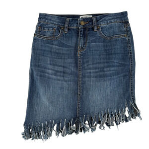 William Rast Blue Jean Skirt Asymmetric Fringe Size 25 Waist Rodeo Cowgirl Denim